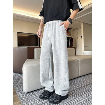 Men Spring Casual Sweatpants Elastic Waist Straight Wide Leg Joggers Plus Size Solid Color Minimalist Patchwork Comfort Pants